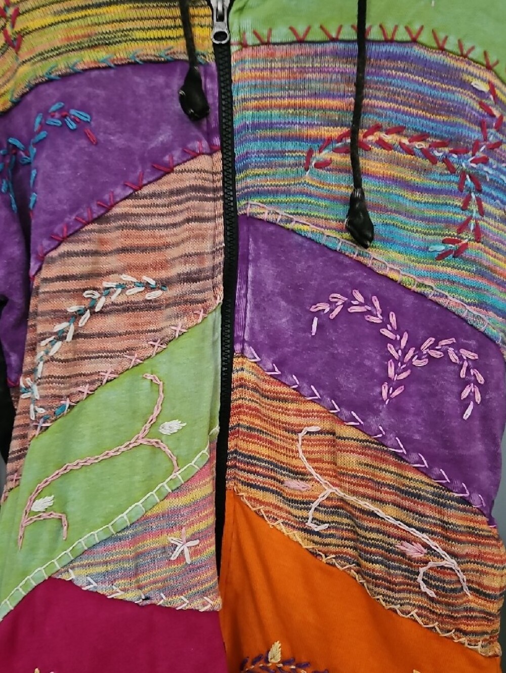 Crazy Cottons 100% Cotton Recycled Patchwork Zip Hoodie Y2K Sz L - Picture 2 of 9
